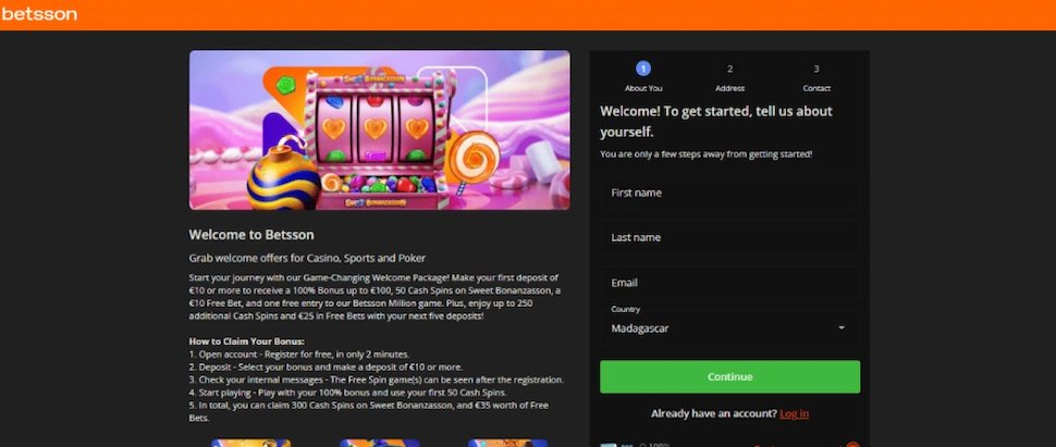 inscription sur Betsson